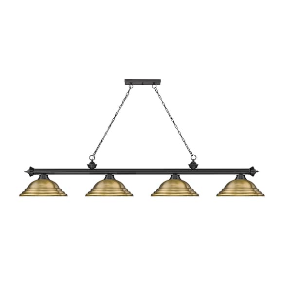 Cordon 4 Light Billiard, Matte Black & Rubbed Brass